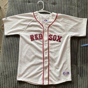 Vintage Boston Red Sox Baseball Jersey Majestic Size boys 14-16 Dustin Pedroia